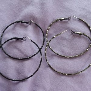 Black and Silver Hoop Earrings (Set)